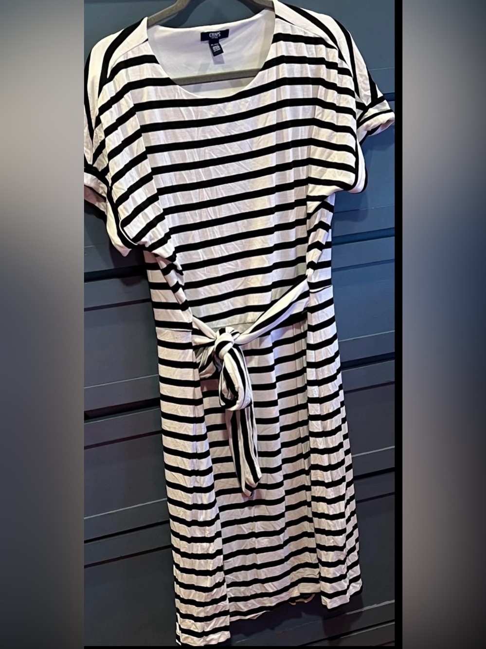 Chaps Women’s Lined Black & White Crew Neck Dress Fluttery Skirt Sz Extra Large